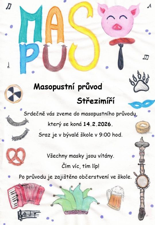 Masopustní průvod Střezimíří 14.2.2026