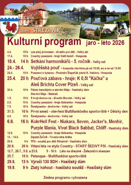 Program akcí ve Střezimíři, Jaro - léto 2026
